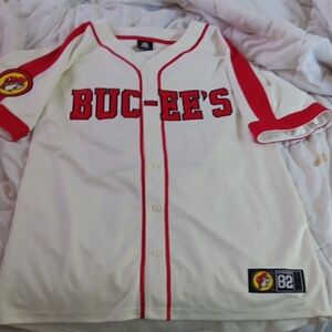 Bucees Embroidered Stitched Baseball Jersey - Red and Cream